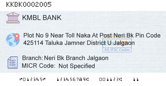 Kotak Mahindra Bank Limited Neri Bk Branch JalgaonBranch 