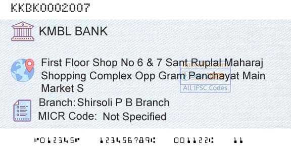 Kotak Mahindra Bank Limited Shirsoli P B BranchBranch 