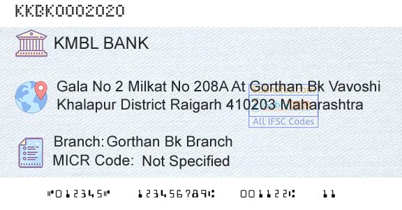 Kotak Mahindra Bank Limited Gorthan Bk BranchBranch 