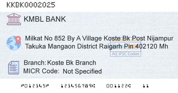 Kotak Mahindra Bank Limited Koste Bk BranchBranch 