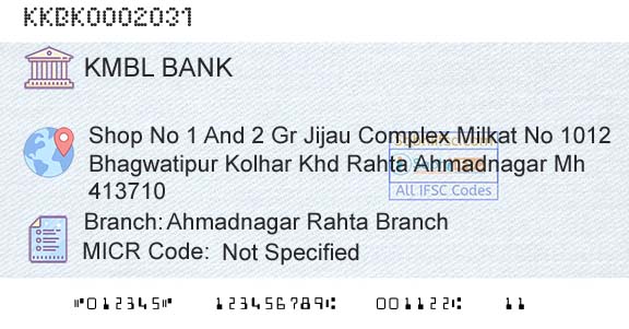 Kotak Mahindra Bank Limited Ahmadnagar Rahta BranchBranch 