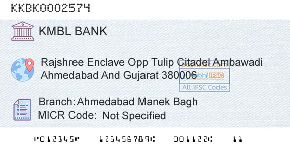 Kotak Mahindra Bank Limited Ahmedabad Manek BaghBranch 