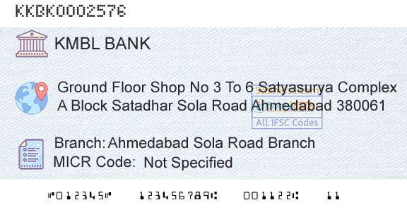 Kotak Mahindra Bank Limited Ahmedabad Sola Road BranchBranch 
