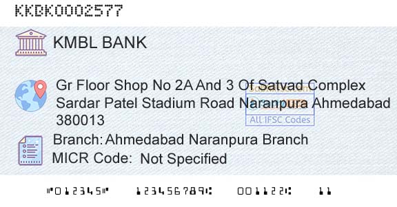 Kotak Mahindra Bank Limited Ahmedabad Naranpura BranchBranch 