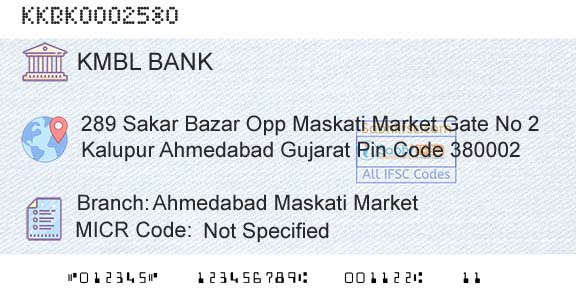 Kotak Mahindra Bank Limited Ahmedabad Maskati MarketBranch 