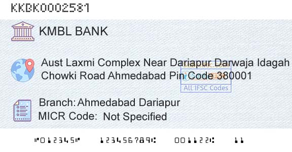 Kotak Mahindra Bank Limited Ahmedabad DariapurBranch 
