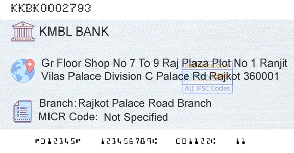 Kotak Mahindra Bank Limited Rajkot Palace Road BranchBranch 