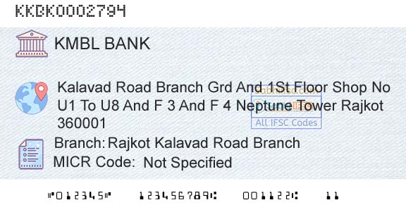 Kotak Mahindra Bank Limited Rajkot Kalavad Road BranchBranch 