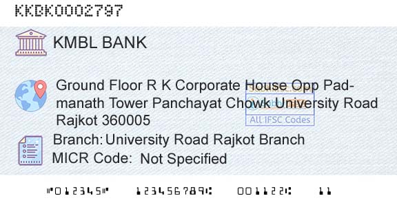 Kotak Mahindra Bank Limited University Road Rajkot BranchBranch 