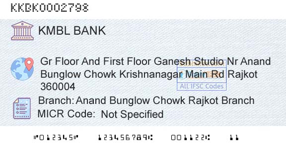 Kotak Mahindra Bank Limited Anand Bunglow Chowk Rajkot BranchBranch 