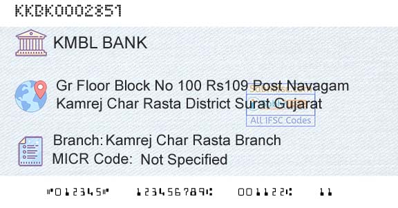 Kotak Mahindra Bank Limited Kamrej Char Rasta BranchBranch 
