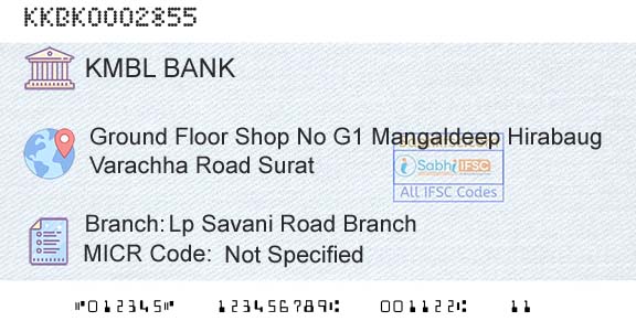 Kotak Mahindra Bank Limited Lp Savani Road BranchBranch 