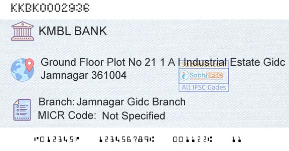 Kotak Mahindra Bank Limited Jamnagar Gidc BranchBranch 