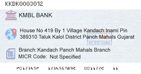Kotak Mahindra Bank Limited Kandach Panch Mahals BranchBranch 