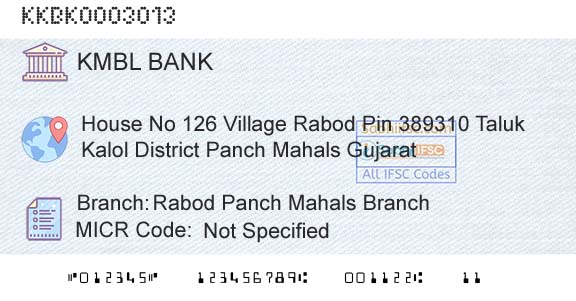 Kotak Mahindra Bank Limited Rabod Panch Mahals BranchBranch 