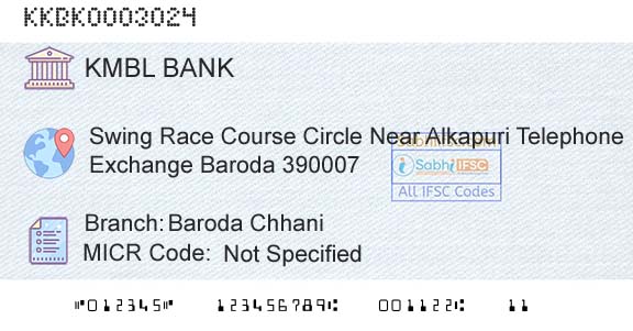 Kotak Mahindra Bank Limited Baroda ChhaniBranch 
