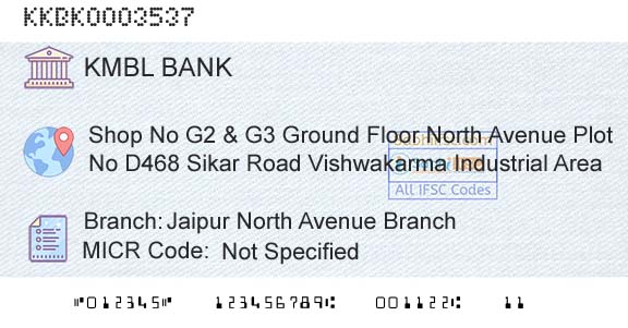 Kotak Mahindra Bank Limited Jaipur North Avenue BranchBranch 