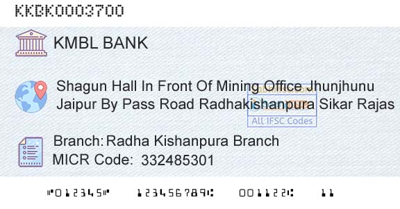 Kotak Mahindra Bank Limited Radha Kishanpura BranchBranch 