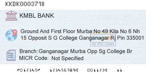 Kotak Mahindra Bank Limited Ganganagar Murba Opp Sg College BrBranch 