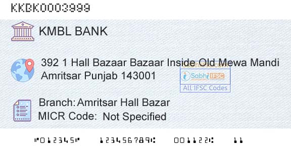 Kotak Mahindra Bank Limited Amritsar Hall BazarBranch 