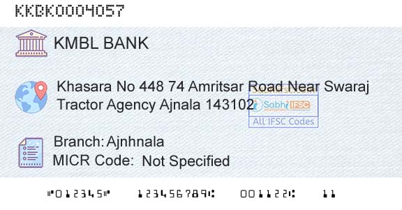 Kotak Mahindra Bank Limited AjnhnalaBranch 