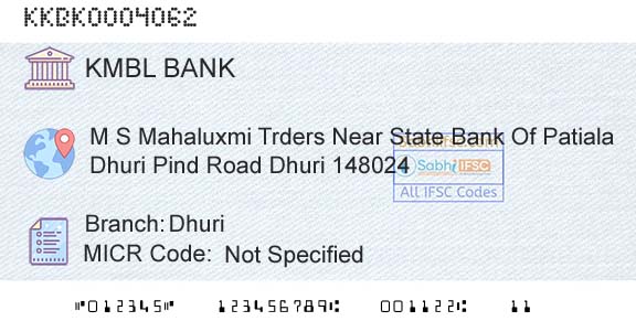 Kotak Mahindra Bank Limited DhuriBranch 