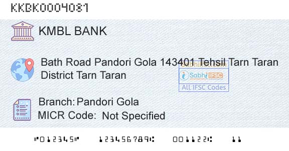 Kotak Mahindra Bank Limited Pandori GolaBranch 