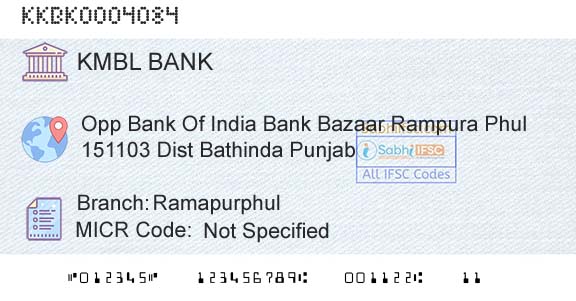 Kotak Mahindra Bank Limited RamapurphulBranch 