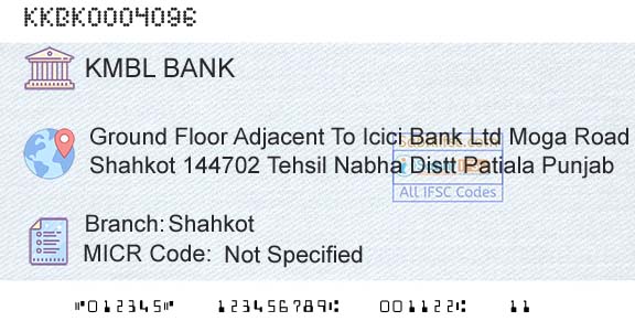 Kotak Mahindra Bank Limited ShahkotBranch 