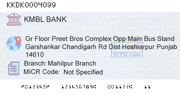 Kotak Mahindra Bank Limited Mahilpur BranchBranch 