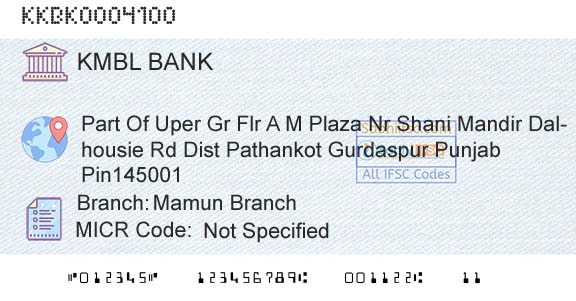 Kotak Mahindra Bank Limited Mamun BranchBranch 