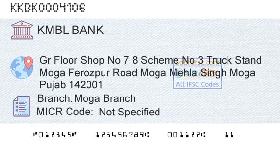 Kotak Mahindra Bank Limited Moga BranchBranch 