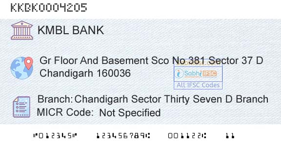 Kotak Mahindra Bank Limited Chandigarh Sector Thirty Seven D BranchBranch 