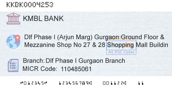 Kotak Mahindra Bank Limited Dlf Phase I Gurgaon BranchBranch 