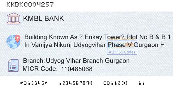Kotak Mahindra Bank Limited Udyog Vihar Branch GurgaonBranch 