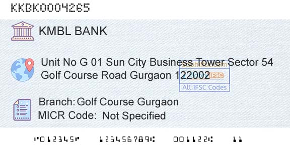 Kotak Mahindra Bank Limited Golf Course GurgaonBranch 