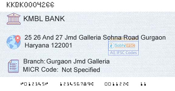 Kotak Mahindra Bank Limited Gurgaon Jmd GalleriaBranch 