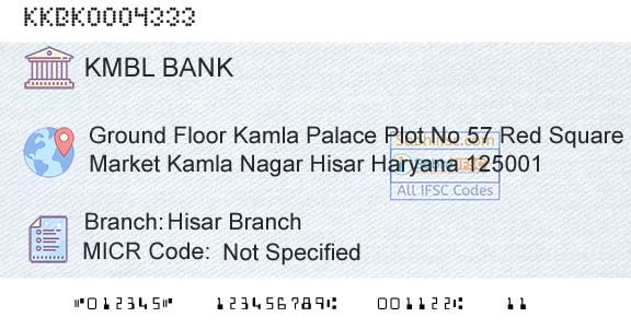 Kotak Mahindra Bank Limited Hisar BranchBranch 