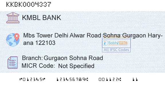 Kotak Mahindra Bank Limited Gurgaon Sohna RoadBranch 