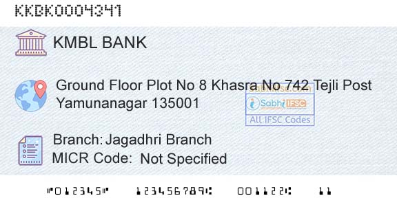 Kotak Mahindra Bank Limited Jagadhri BranchBranch 
