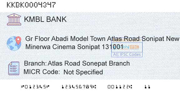 Kotak Mahindra Bank Limited Atlas Road Sonepat BranchBranch 