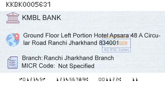 Kotak Mahindra Bank Limited Ranchi Jharkhand BranchBranch 