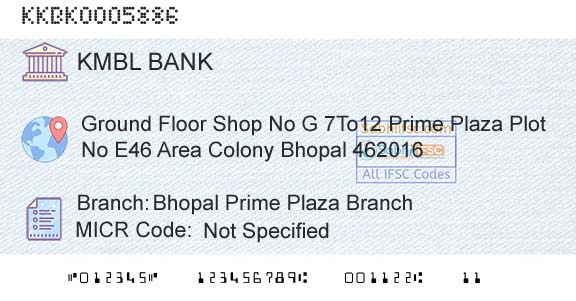 Kotak Mahindra Bank Limited Bhopal Prime Plaza BranchBranch 