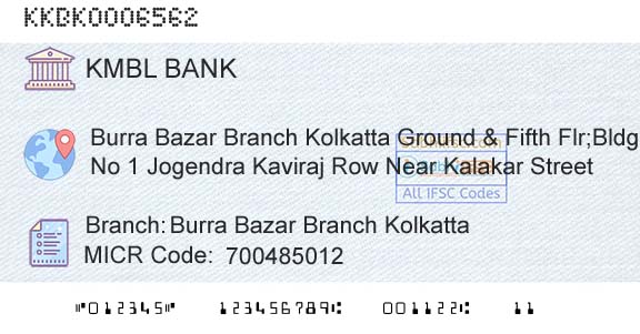 Kotak Mahindra Bank Limited Burra Bazar Branch KolkattaBranch 