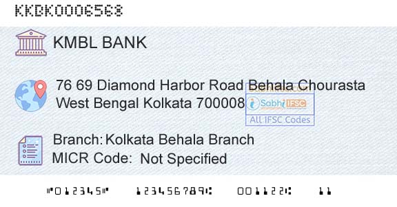 Kotak Mahindra Bank Limited Kolkata Behala BranchBranch 