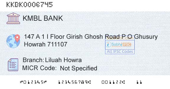 Kotak Mahindra Bank Limited Liluah HowraBranch 
