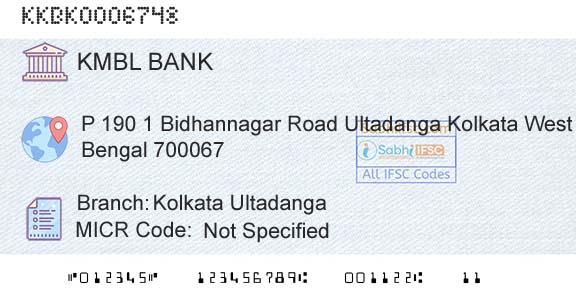Kotak Mahindra Bank Limited Kolkata UltadangaBranch 