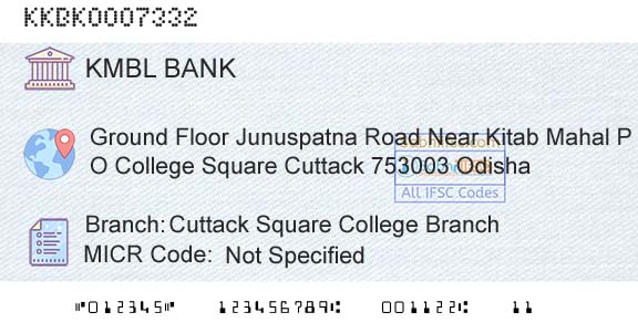 Kotak Mahindra Bank Limited Cuttack Square College BranchBranch 