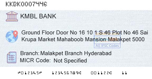 Kotak Mahindra Bank Limited Malakpet Branch HyderabadBranch 