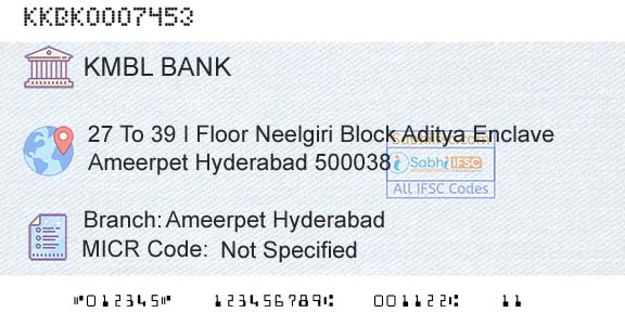 Kotak Mahindra Bank Limited Ameerpet HyderabadBranch 